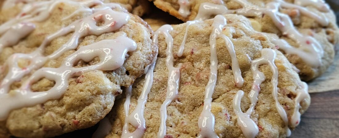 Strawberry Rhubarb White Chocolate Cookies